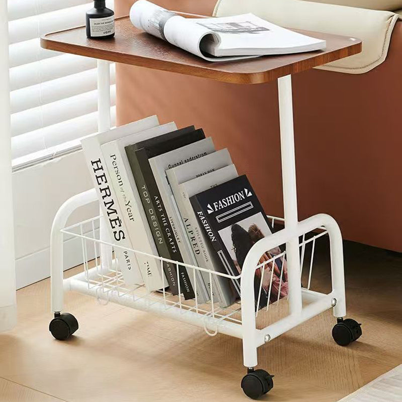 Modern Minimalist Removable Rectangular Iron Wood Side Table 2-Tier For Living Room