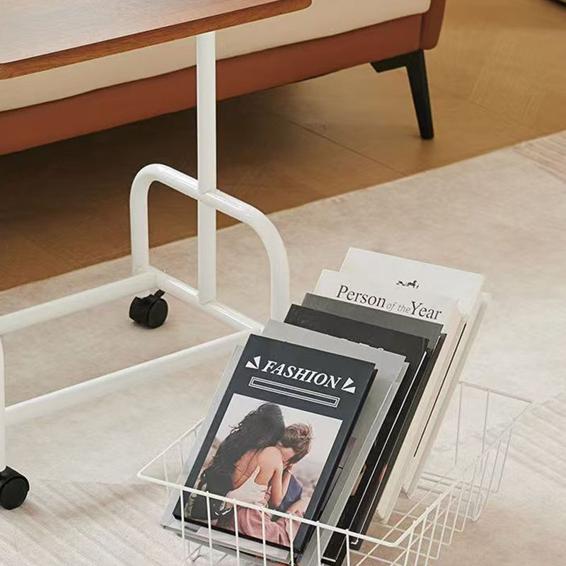 Modern Minimalist Removable Rectangular Iron Wood Side Table 2-Tier For Living Room