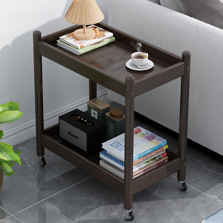 Table d'appoint rectangulaire en bambou amovible vintage traditionnel à 2 niveaux pour salon 