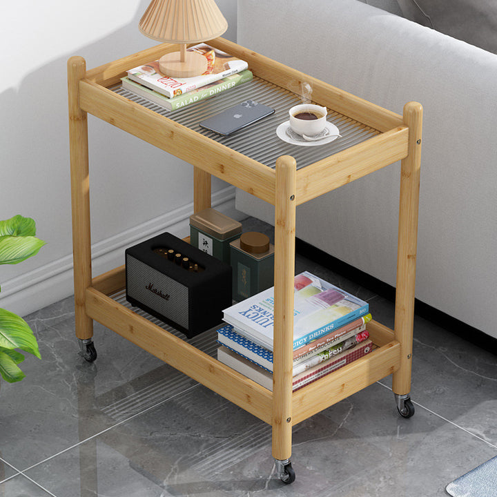 Table d'appoint rectangulaire en bambou amovible vintage traditionnel à 2 niveaux pour salon 
