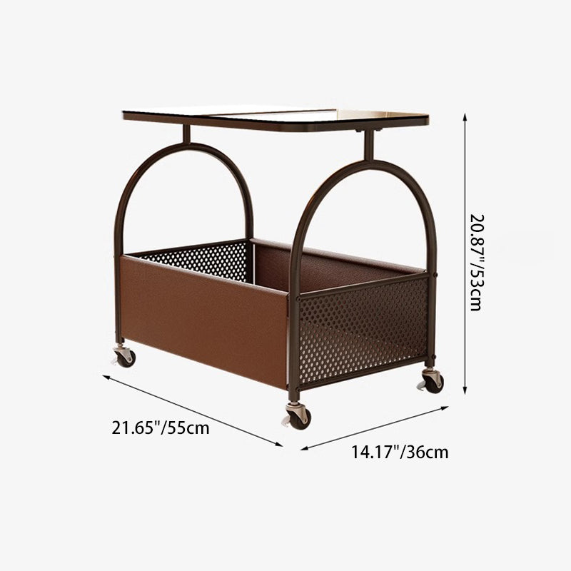 Contemporary Scandinavian Removable Rectangular Iron Leather Glass Side Table 2-Tier For Living Room
