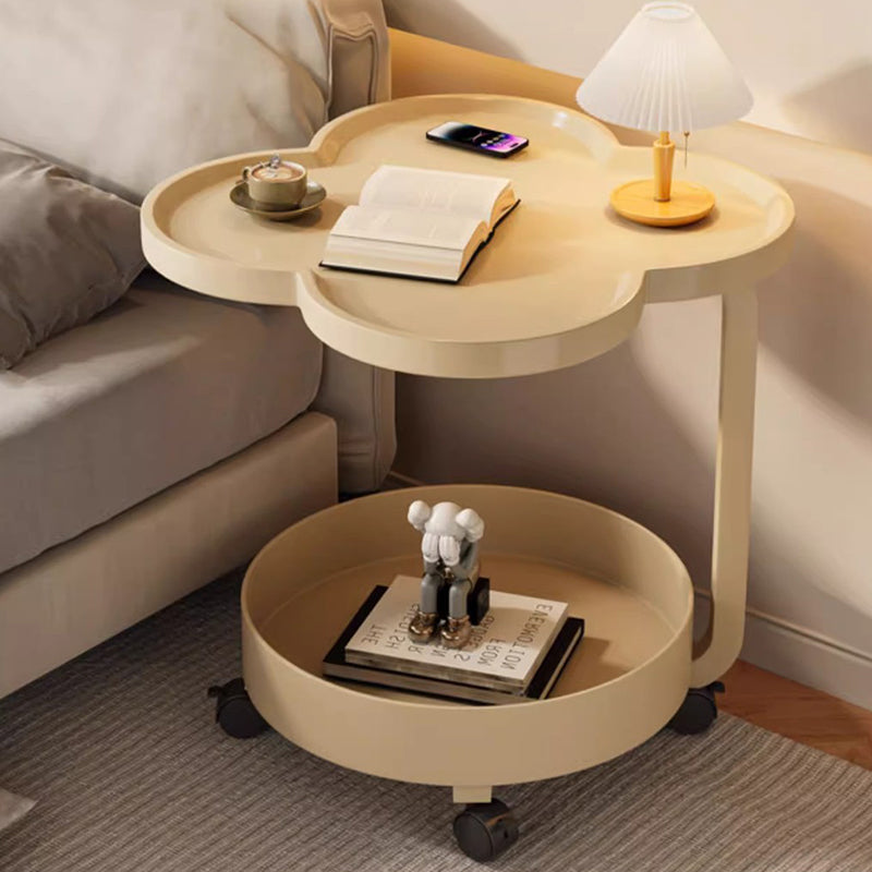 Contemporary Scandinavian Removable Cream Floral Round Metal Acrylic Side Table 2-Tier For Living Room