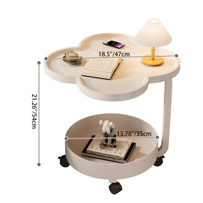 Contemporary Scandinavian Removable Cream Floral Round Metal Acrylic Side Table 2-Tier For Living Room