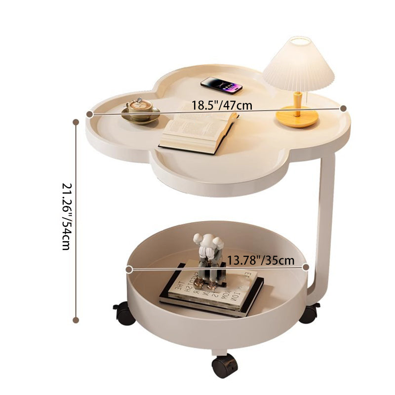 Contemporary Scandinavian Removable Cream Floral Round Metal Acrylic Side Table 2-Tier For Living Room