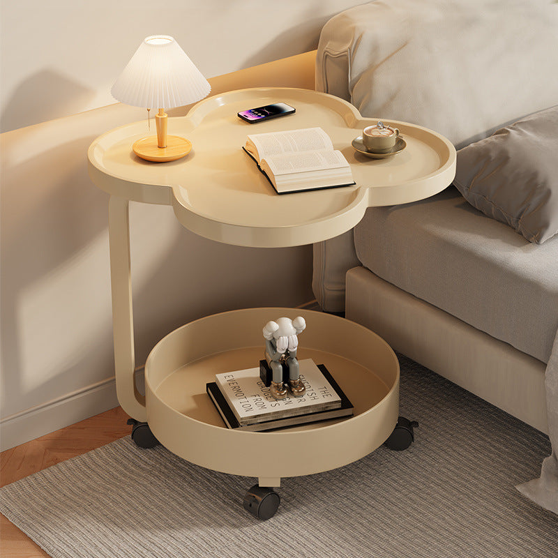 Contemporary Scandinavian Removable Cream Floral Round Metal Acrylic Side Table 2-Tier For Living Room