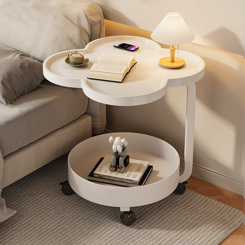 Contemporary Scandinavian Removable Cream Floral Round Metal Acrylic Side Table 2-Tier For Living Room