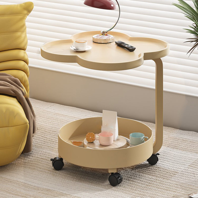 Contemporary Scandinavian Removable Cream Floral Round Metal Acrylic Side Table 2-Tier For Living Room