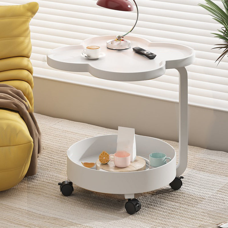 Contemporary Scandinavian Removable Cream Floral Round Metal Acrylic Side Table 2-Tier For Living Room