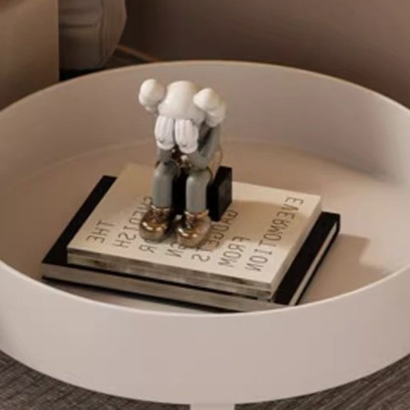 Contemporary Scandinavian Removable Cream Floral Round Metal Acrylic Side Table 2-Tier For Living Room
