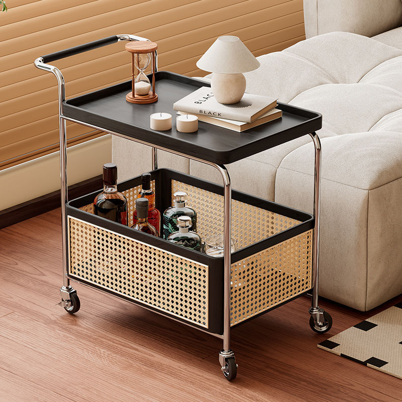 Contemporary Scandinavian Removable Rectangular Stainless Steel Wood Side Table 2-Tier For Living Room