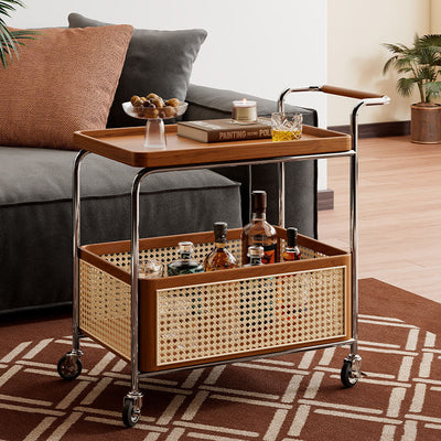 Contemporary Scandinavian Removable Rectangular Stainless Steel Wood Side Table 2-Tier For Living Room