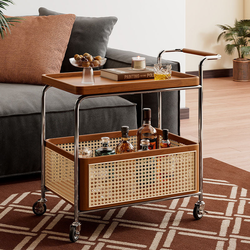 Contemporary Scandinavian Removable Rectangular Stainless Steel Wood Side Table 2-Tier For Living Room
