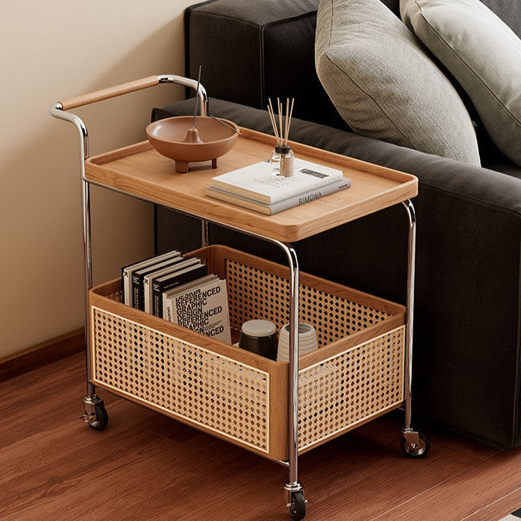 Contemporary Scandinavian Removable Rectangular Stainless Steel Wood Side Table 2-Tier For Living Room