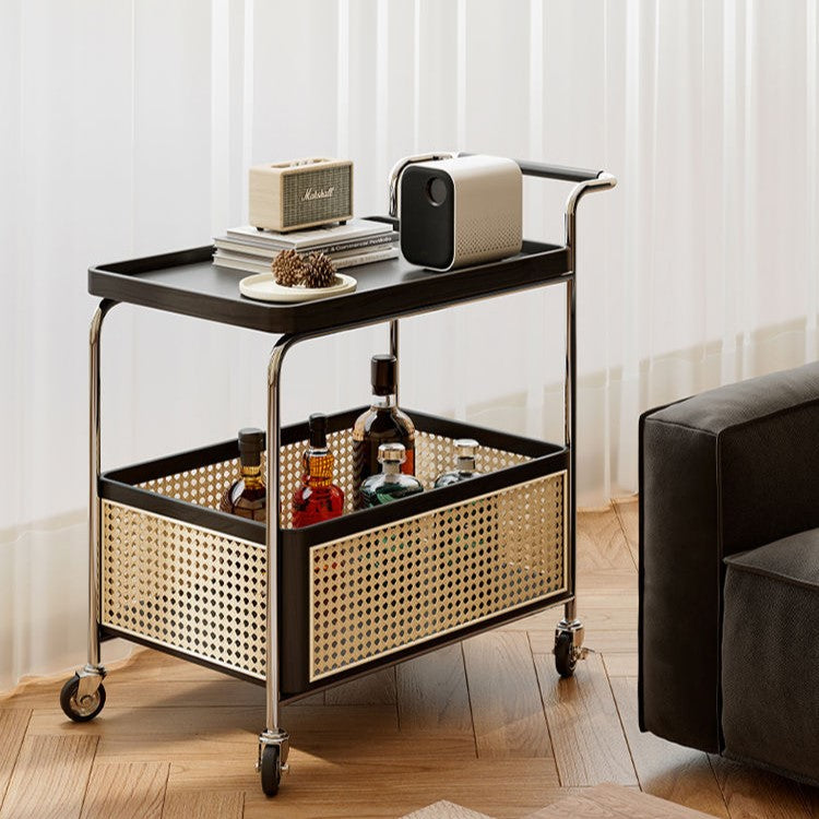 Contemporary Scandinavian Removable Rectangular Stainless Steel Wood Side Table 2-Tier For Living Room