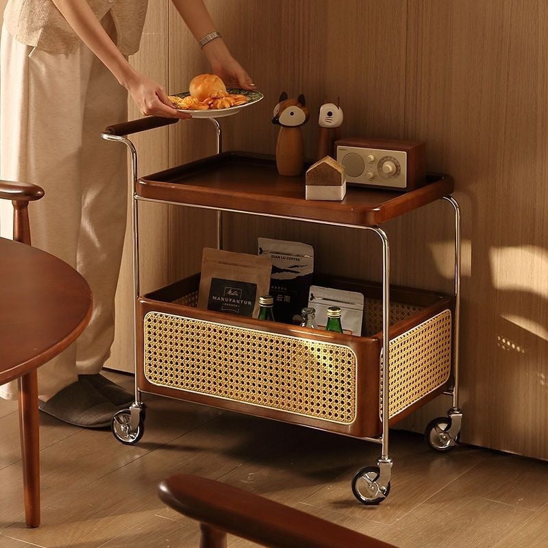 Contemporary Scandinavian Removable Rectangular Stainless Steel Wood Side Table 2-Tier For Living Room