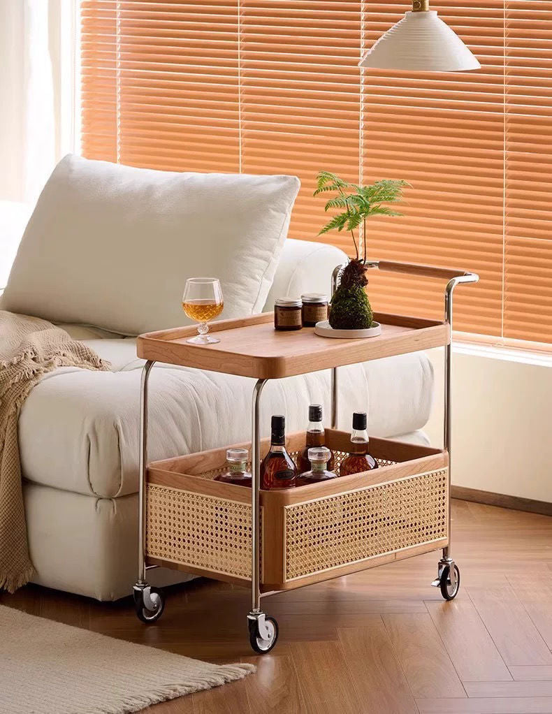 Contemporary Scandinavian Removable Rectangular Stainless Steel Wood Side Table 2-Tier For Living Room