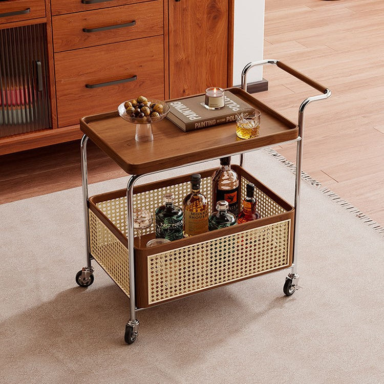 Contemporary Scandinavian Removable Rectangular Stainless Steel Wood Side Table 2-Tier For Living Room