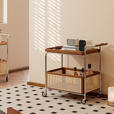 Contemporary Scandinavian Removable Rectangular Stainless Steel Wood Side Table 2-Tier For Living Room