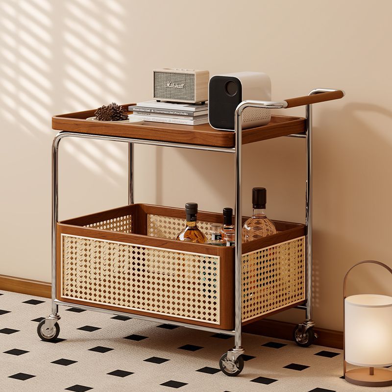 Contemporary Scandinavian Removable Rectangular Stainless Steel Wood Side Table 2-Tier For Living Room