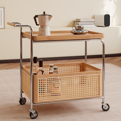 Contemporary Scandinavian Removable Rectangular Stainless Steel Wood Side Table 2-Tier For Living Room