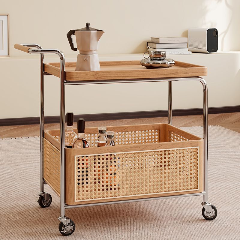 Contemporary Scandinavian Removable Rectangular Stainless Steel Wood Side Table 2-Tier For Living Room