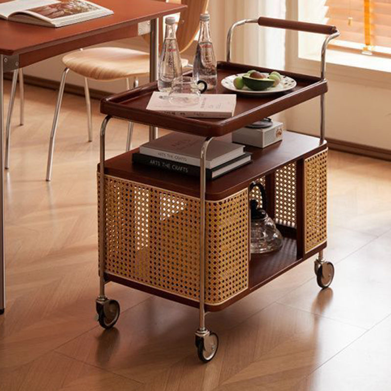 Contemporary Nordic Removable Rectangular Stainless Steel Rubberwood Side Table 3-Tier For Living Room