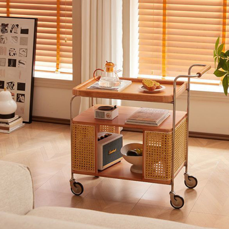 Contemporary Nordic Removable Rectangular Stainless Steel Rubberwood Side Table 3-Tier For Living Room