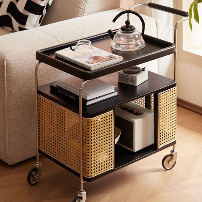 Contemporary Nordic Removable Rectangular Stainless Steel Rubberwood Side Table 3-Tier For Living Room