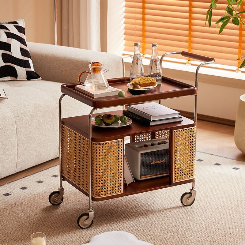 Contemporary Nordic Removable Rectangular Stainless Steel Rubberwood Side Table 3-Tier For Living Room