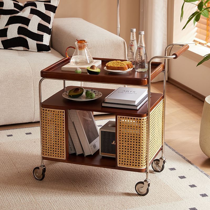 Contemporary Nordic Removable Rectangular Stainless Steel Rubberwood Side Table 3-Tier For Living Room