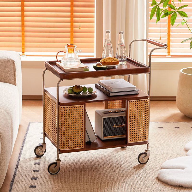 Contemporary Nordic Removable Rectangular Stainless Steel Rubberwood Side Table 3-Tier For Living Room