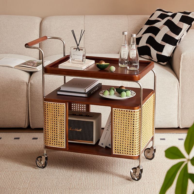 Contemporary Nordic Removable Rectangular Stainless Steel Rubberwood Side Table 3-Tier For Living Room