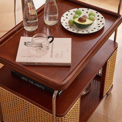 Contemporary Nordic Removable Rectangular Stainless Steel Rubberwood Side Table 3-Tier For Living Room
