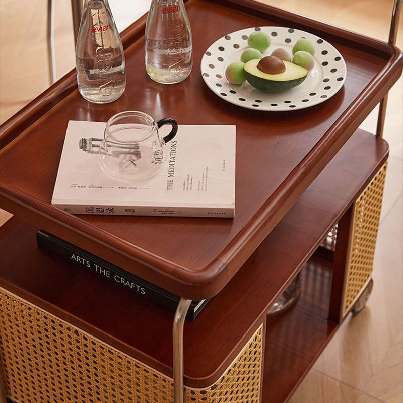Contemporary Nordic Removable Rectangular Stainless Steel Rubberwood Side Table 3-Tier For Living Room