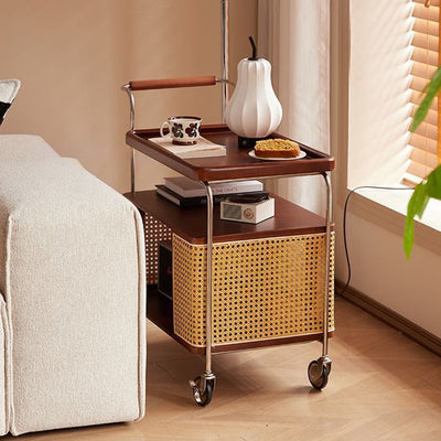 Contemporary Nordic Removable Rectangular Stainless Steel Rubberwood Side Table 3-Tier For Living Room