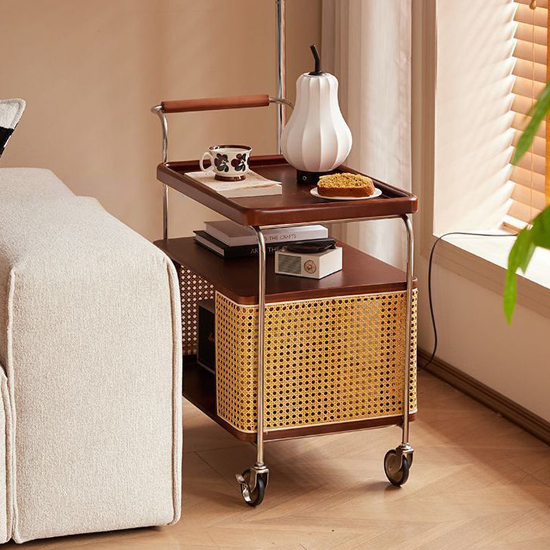 Contemporary Nordic Removable Rectangular Stainless Steel Rubberwood Side Table 3-Tier For Living Room