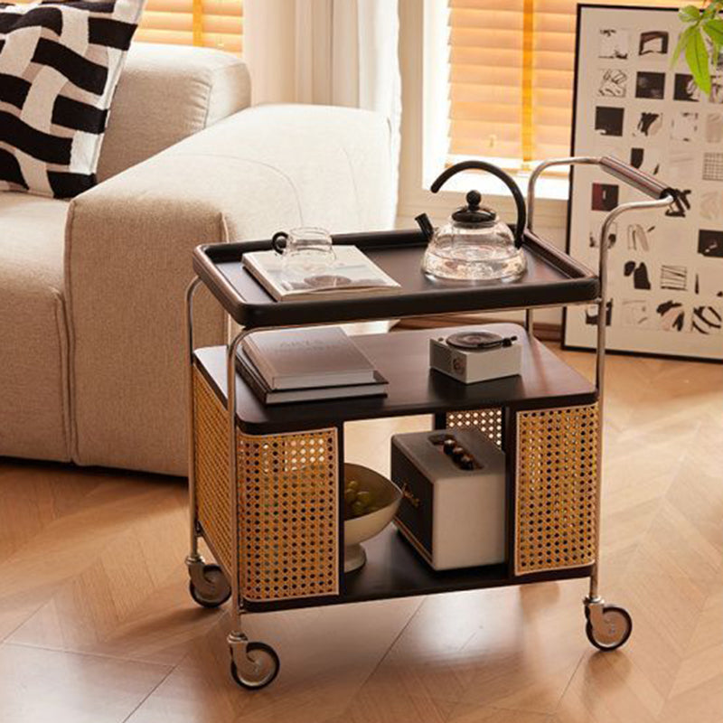 Contemporary Nordic Removable Rectangular Stainless Steel Rubberwood Side Table 3-Tier For Living Room