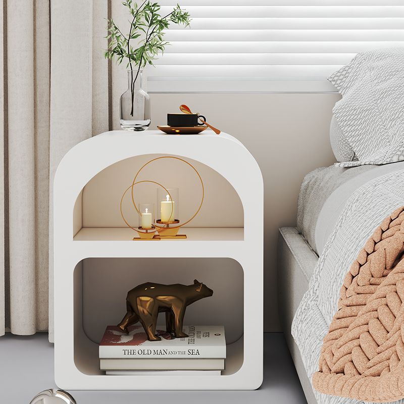 Contemporary Scandinavian Cave Square Curved Rock Slab Nightstand 2-Tier For Bedroom