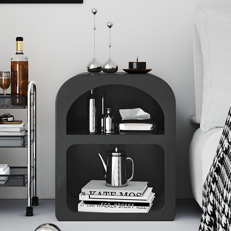 Contemporary Scandinavian Cave Square Curved Rock Slab Nightstand 2-Tier For Bedroom