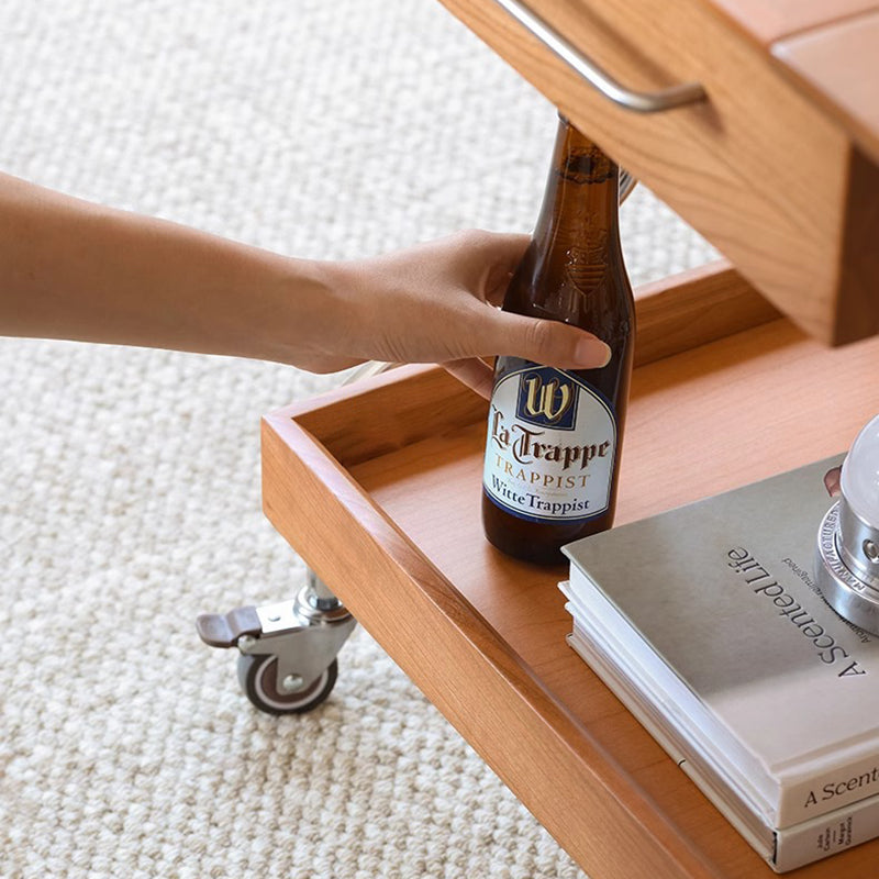 Mesa de café moderna minimalista extraíble plegable rectangular ovalada de acero inoxidable con madera de cerezo y vidrio de 2 cajones para sala de estar 