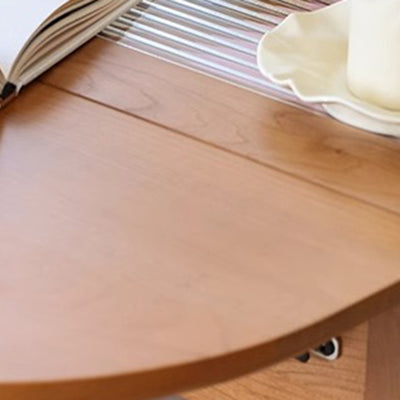 Mesa de café moderna minimalista extraíble plegable rectangular ovalada de acero inoxidable con madera de cerezo y vidrio de 2 cajones para sala de estar 