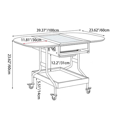Mesa de café moderna minimalista extraíble plegable rectangular ovalada de acero inoxidable con madera de cerezo y vidrio de 2 cajones para sala de estar 