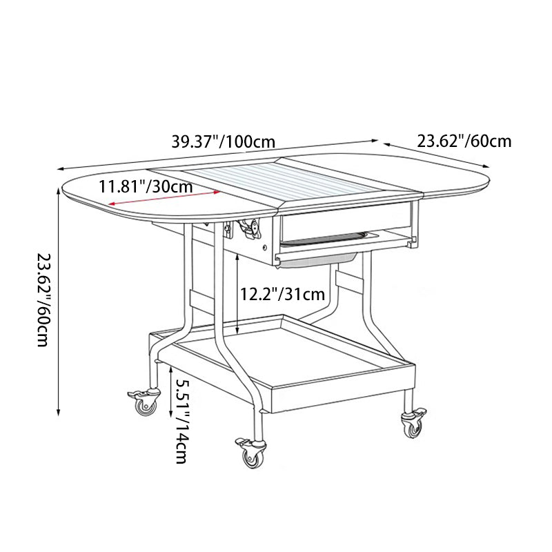 Mesa de café moderna minimalista extraíble plegable rectangular ovalada de acero inoxidable con madera de cerezo y vidrio de 2 cajones para sala de estar 