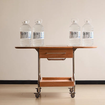 Mesa de café moderna minimalista extraíble plegable rectangular ovalada de acero inoxidable con madera de cerezo y vidrio de 2 cajones para sala de estar 