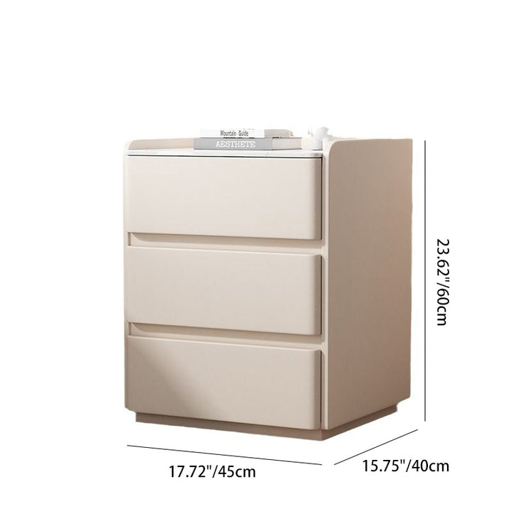 Mesita de noche rectangular moderna y minimalista de madera de pino, cuero resistente a los arañazos de gato y losa de roca, con 3 cajones, para dormitorio 