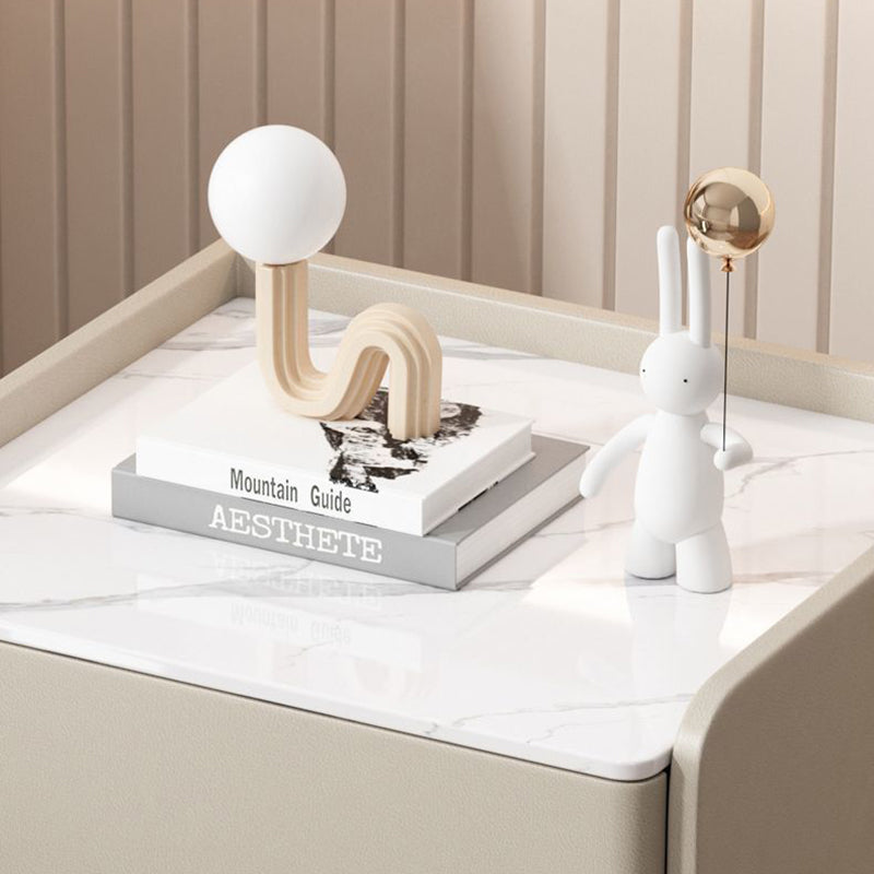 Mesita de noche rectangular moderna y minimalista de madera de pino, cuero resistente a los arañazos de gato y losa de roca, con 3 cajones, para dormitorio 