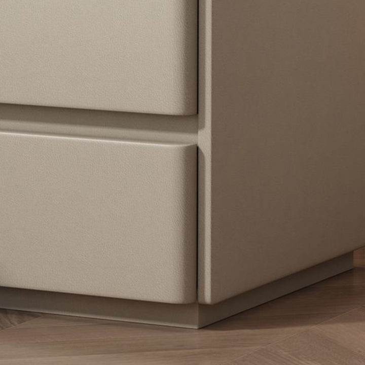 Mesita de noche rectangular moderna y minimalista de madera de pino, cuero resistente a los arañazos de gato y losa de roca, con 3 cajones, para dormitorio 