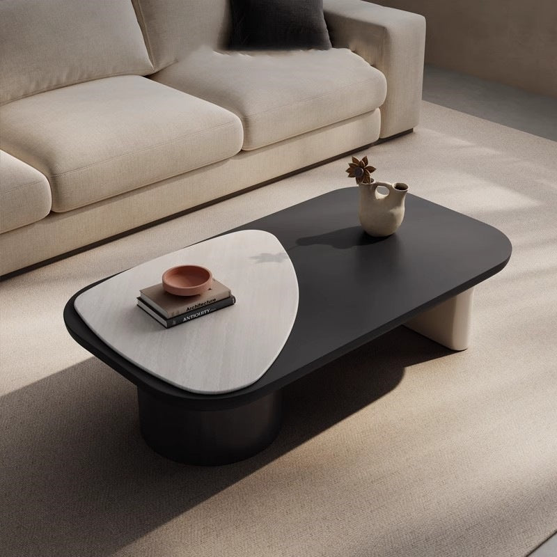 Contemporary Scandinavian Rectangular Wood Microcrystalline Stone Coffee Table For Living Room