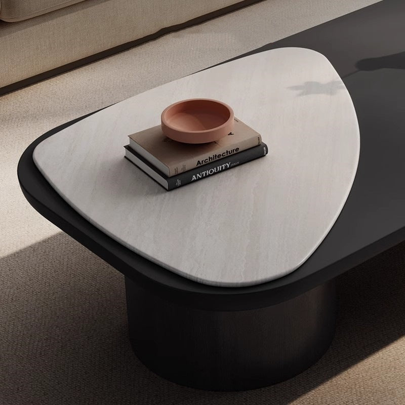 Contemporary Scandinavian Rectangular Wood Microcrystalline Stone Coffee Table For Living Room