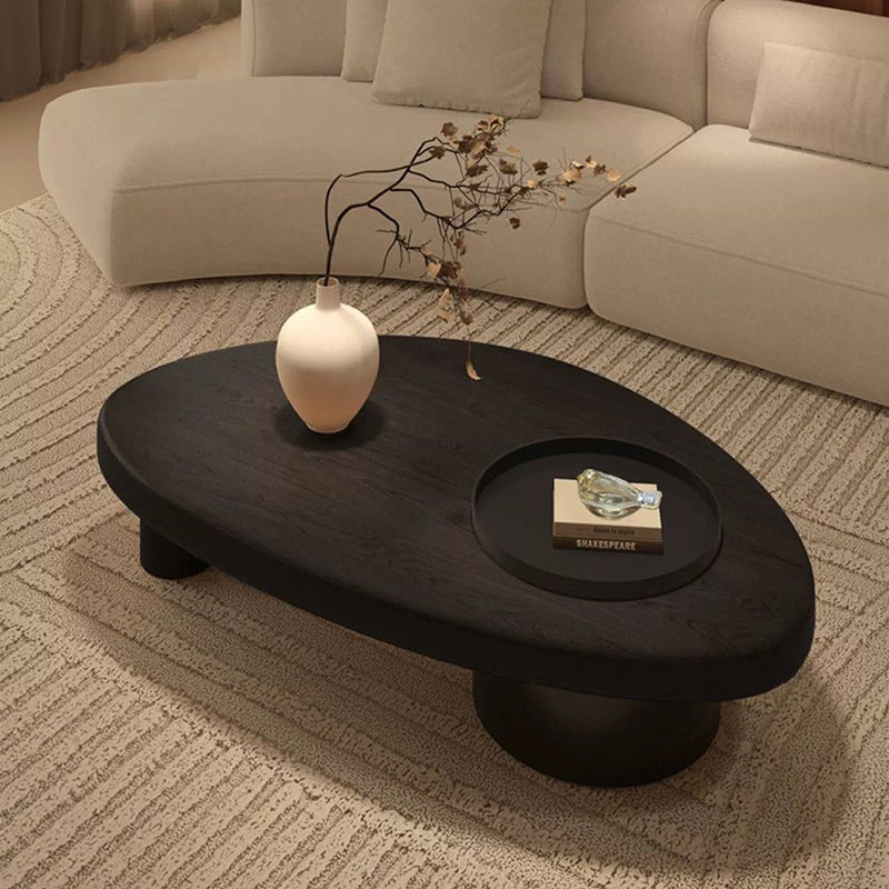 Mesa de café moderna minimalista de triángulo alienígena de madera y hierro con 1 almacenamiento para sala de estar 